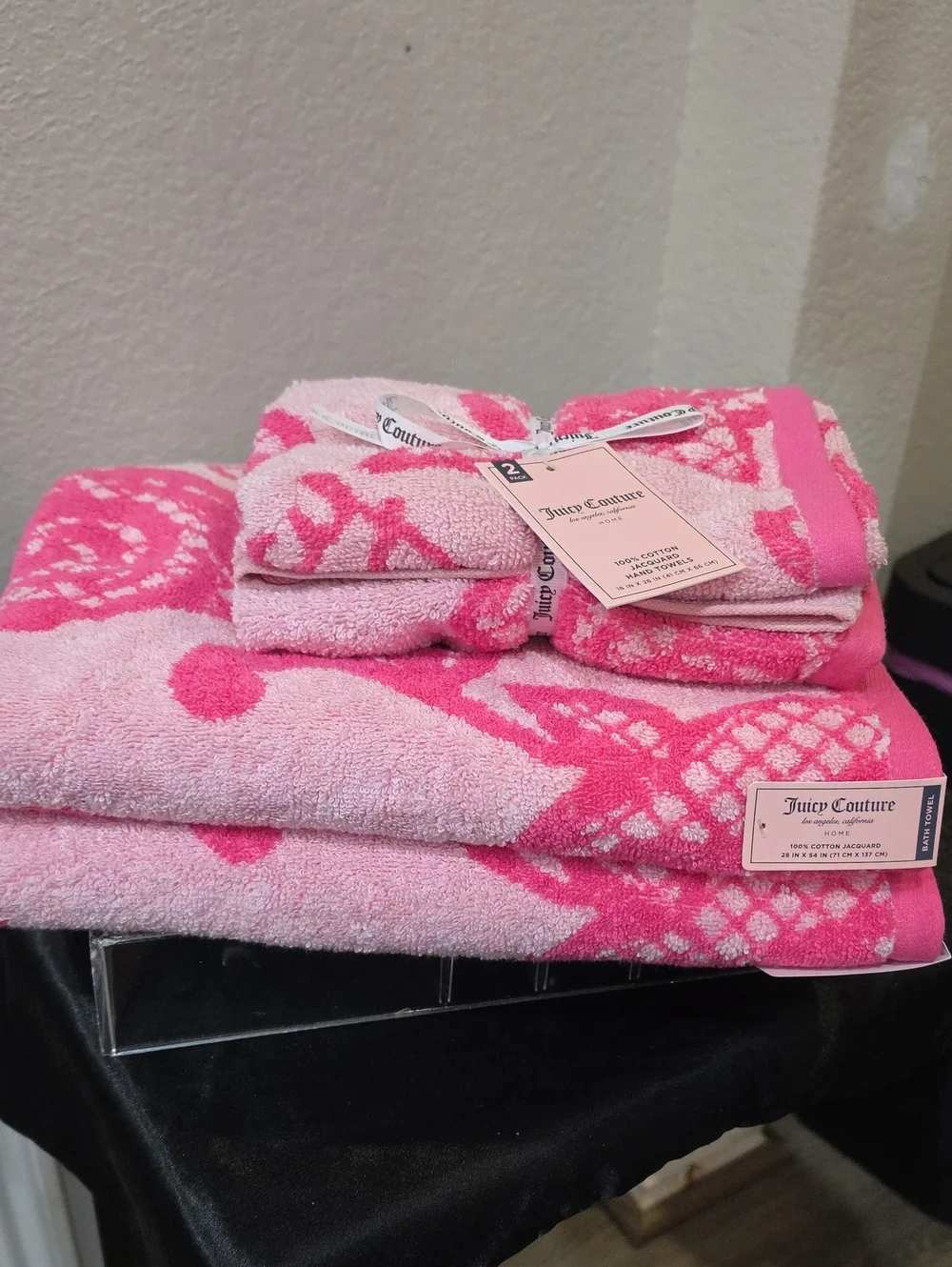 Juicy Couture Home Rose Pattern 100% Jacquard Cotton Bath & Hand Towel Set